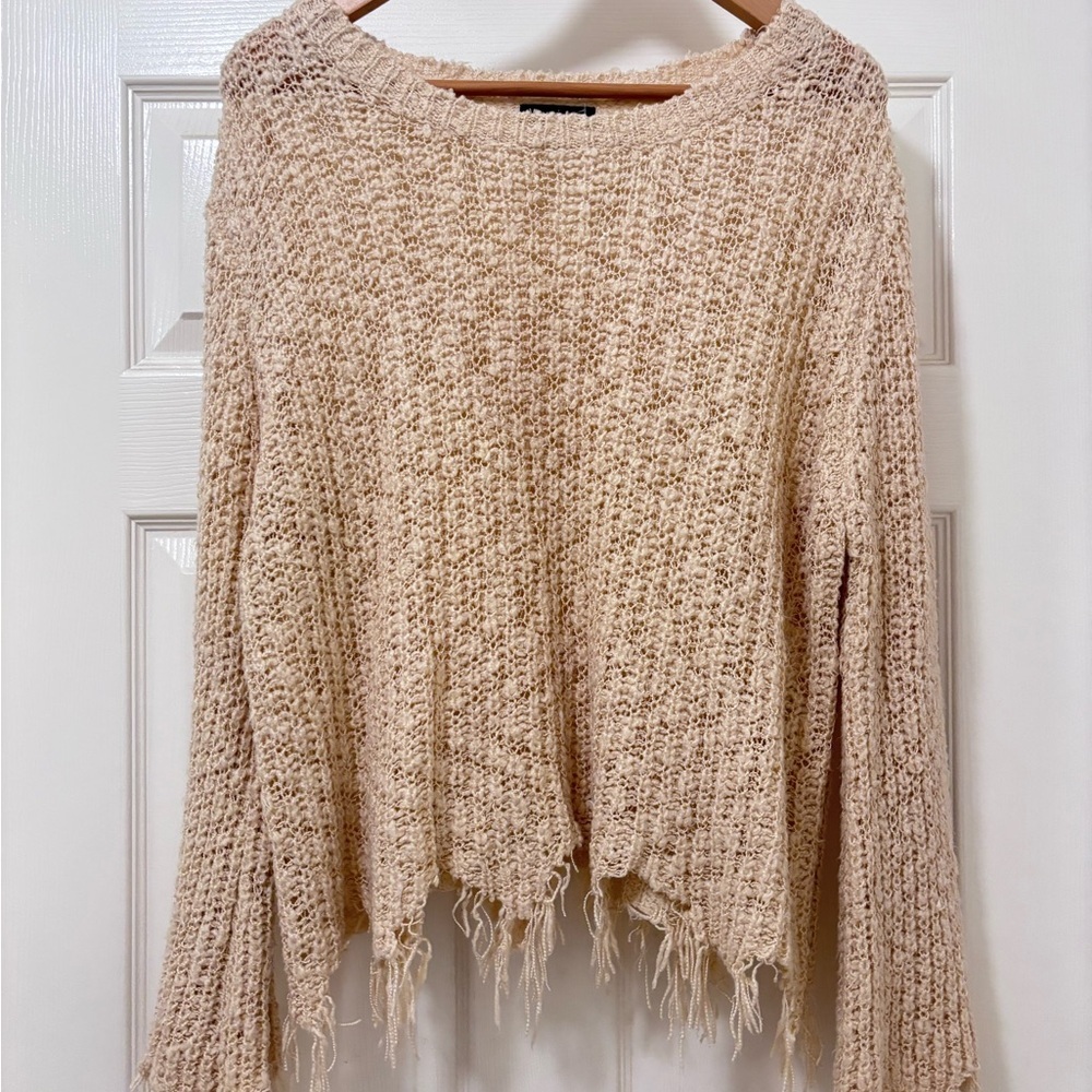 Very J Textured Beige Knit Sweater